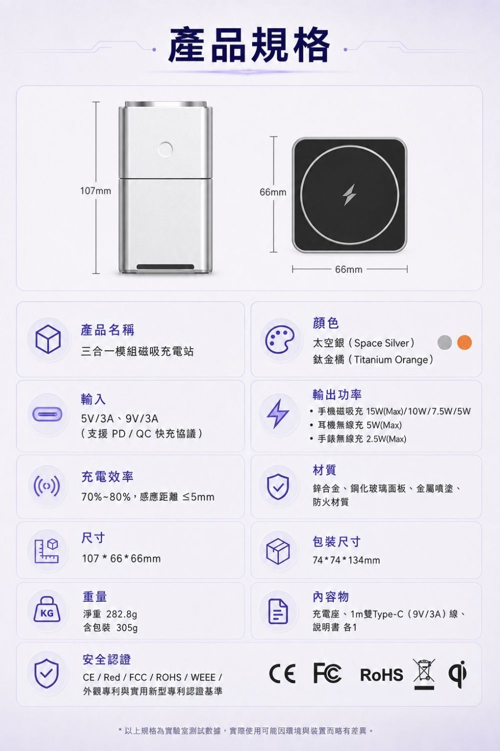三合一模組磁吸充電站